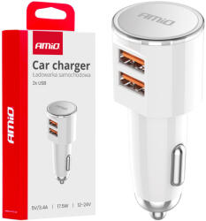 AMiO szivargyújtós autós töltő - 2x USB-A 3.4A - 12/24V