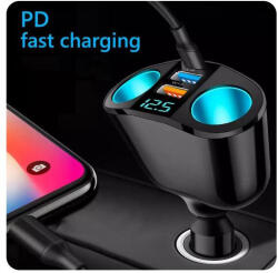  Prémium autós töltő 2 USB porttal + 2 szivargyújtó + PD