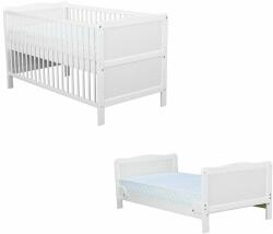 BabyNeeds - Patut din lemn Nadia transformabil pentru bebe si junior, 140x70 cm, Din lemn de pin si mdf, Stabil si rezistent, Inaltime saltea reglabila pe 3 nivele, Laterala cu 3 bete detasabile, EN716-1, EN716