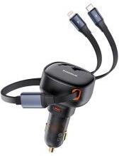 Baseus ENJOYMENT autós töltő Type-C aljzat (60W, PD gyorstöltő + lapos Type-C - lightning kábel) FEK