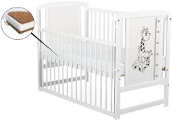 BabyNeeds - Patut din lemn Timmi Girafa 120x60 cm, Cu laterala culisanta, Din lemn de pin si mdf, Stabil si rezistent, Inaltime saltea reglabila pe 3 nivele, Laterala cu 3 bete detasabile, EN716-1, EN716-2, Alb
