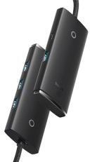 Baseus LITE USB HUB 4in1 (aktív, 4 USB aljzat 3.0, Type-C kábel, 100cm) FEKETEWKQX030401