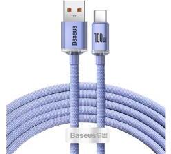 Baseus CRYSTAL SHINE adatkábel (USB - Type-C, 100W, PD gyorstöltő, 120cm, cipőfűző) LILACAJY000405