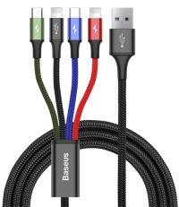 Baseus töltőkábel 4in1 (USB - 2 lightning/microUSB/Type-C, gyorstöltő, 120cm) FEKETECA1T4-A01