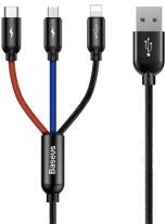 Baseus töltőkábel 3in1 (USB - lightning/Type-C/microUSB, gyorstöltő, 120cm) FEKETECAMLT-BSY01 (112529)