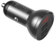 Baseus autós töltő 2 USB aljzat (24W, gyorstöltő, LED kijelző) SZÜRKECCBX-0G (93815)