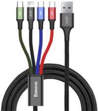 Baseus töltőkábel 4in1 (USB - lightning/2 Type-C/microUSB, gyorstöltő, 120cm) FEKETECA1T4-B01 (79797)