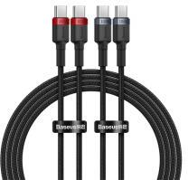 Baseus CAFULE adatkábel 2db (Type-C - Type-C, 100W, 5A, PD gyorstöltő, 200cm, cipőfűző) SÖTÉTSZÜRKE/