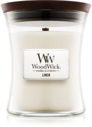 WoodWick Linen ароматна свещ с дървен фитил 275 гр