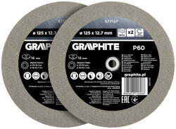 GRAPHITE Köszörűkorong asztali köszörűhöz, P60, 125x12.7mm, 20/16/12.7mm redukálógyűrűkkel, 2db (57T127) - olaj