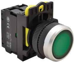 Tracon Világító nyomógomb, zöld 1×NO, 5A/230V AC-15, IP65, LED 230V AC/DC NYG3-LG Tracon (NYG3-LG)