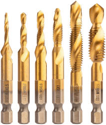 NEO TOOLS Gépi menetfúró készlet, 2az1-ben előfúró éllel, HSS-Titán, M3-M10, hatszög szárral, 6db (08-959)