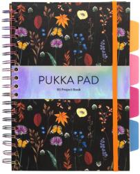 Pukka Pad Jegyzetfüzet spirállal és elválasztókkal, Pukka Pads, B5 formátum, 200 lap, vonalas, mikroperforációkkal, kemény, fekete, virágmintás borító (9495-BLM)