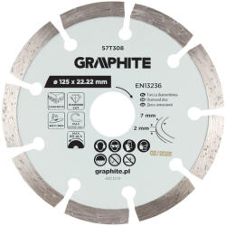 GRAPHITE Gyémánt vágókorong 125x22.2mm, szegmenses, száraz és vizes (57T308) - olaj