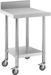 Royal Catering Rozsdamentes acél asztal kerekekkel - PREMIUM - 60 x 60 cm - 120 kg - hátsó perem - Royal Catering (RCAT-60/60-WS)