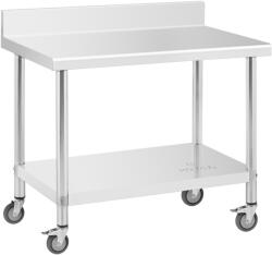 Royal Catering Rozsdamentes acél asztal kerekekkel - PREMIUM - 60 x 100 cm - 155 kg - hátsó perem - Royal Catering (RCAT-100/60-WS)