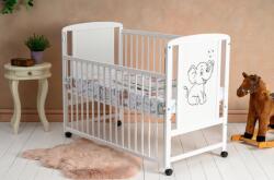 Qmini Patut Qmini Lemn Timmi Elephant 120x60cm Laterala Culisanta Lemn Pin MDF Stabil Rezistent Inaltime Saltea Reglabila 3 Nivele Laterala 3 Bete Detasabile EN716-1/EN716-2 Alb (QMTIME03AL)