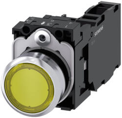 Siemens 3SU1152-0AB30-1FA0 komplett világító nyomógomb, sárga, 24VAC/DC, 1NO+1NC, fém csavaros Sirius (3SU11520AB301FA0)