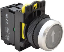 TRACON Jelölt, világító nyomókapcsoló, fekete, (fehér nyíl) 1×NO, 5A/230V AC-15, IP65, LED NYK3-P4LTracon (NYK3-P4L)