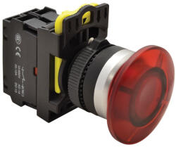 Tracon gombafejű világító nyomógomb, piros 1×NC, 5A, 40mm, IP65 - NYG3-MLR (NYG3-MLR)