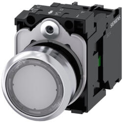 Siemens 3SU1152-0AB70-1BA0 komplett világító nyomógomb, átlátszó, 24VAC/DC, 1NO, fém, csavaros Sirius (3SU11520AB701BA0)