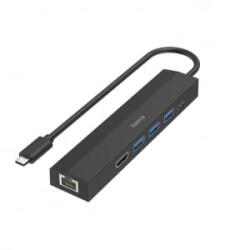 Hama 3xUSB-A, USB-C, HDMI, LAN csatlakozós hub, USB-C kábellel fekete (00200144) (00200144)