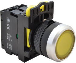 Tracon világító nyomógomb, sárga 1×NO, 5A/230V IP65, LED 230V AC/DC - NYG3-LY (NYG3-LY)