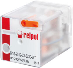 Relpol R15-2012-23-5230-WTL Ipari relé 2C/O 10A 230VAC tesztkar LED (804576)