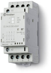 Finder 22.34. 0.024. 4340 Installációs mágneskapcsoló, kontaktor, 25A (AC-7a), 4NO, 24V AC/DC, Auto-Off-On, mechanikus állapotjelzés + LED (22.34.0.024.4340)