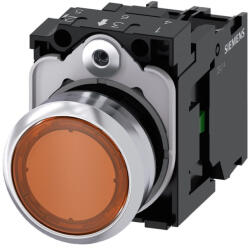 Siemens 3SU1152-0AB00-1BA0 komplett világító nyomógomb, narancs, 24VAC/DC, 1NO, fém, csavaros Sirius (3SU11520AB001BA0)
