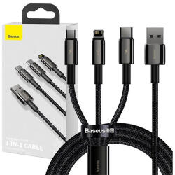 Baseus Tungsten Gold 3in1 USB-kábel, USB / micro-USB / USB-C / Lightning, 3, 5 A, 1, 5 m, fekete