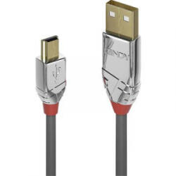 Lindy USB 2.0 Csatlakozókábel [1x USB 2.0 dugó, A típus - 1x USB 2.0 dugó, mini B típus] 5.00 m Szürke (36634)