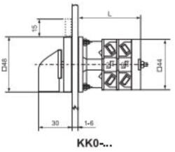 Ganz KK0-20-4587 E1F1 Egyedi lefejtési szám alapján, fogantyús kézikapcsoló 20A, IP44, KK1 előlapjával és KK1 fogantyújával, Ganz (1AC4587BB00M30)