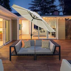  Homcom kültéri napernyő, hajtókar, LED-es lámpák, napelem, 266x245 fehér / krém