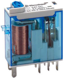 Finder 46.52. 9.024. 0074 Miniatűr ipari relé, dugaszolható, mech. és polaritásfüggetlen LED + tesztgomb, 2 váltóérintkező 8 A, : 24 V DC (46.52.9.024.0074)