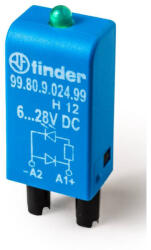 Finder 99.80. 9.220. 99 dugaszolható modul, védődióda (+ az A1-re) + zöld LED-es állapotjelzés, (110. . . 220) V DC (99.80.9.220.99)
