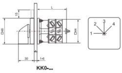 Ganz KK0-20-4489 Fokozatkapcsoló 0 állás nélkül, fogantyús kézikapcsoló 20A, 4 fokozatú IP44, 1P, Ganz (1AC4489AA00M20)