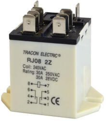 TRACON Nagyteljesítményű relé 12V DC / 2×CO (30A, 230V AC / 28V DC) RJ08-12DC Tracon (RJ08-12DC)