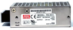 MEAN WELL Mini egykimenetes kapcsolóüzemű tápegység, Vin: 230 VAC, Vout: 5 VDC, P: 25 W (0-5A) Mean Well RS-25-5 (RS-25-5)