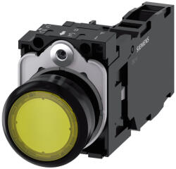 Siemens 3SU1102-0AB30-1FA0 komplett világító nyomógomb, sárga, 24VAC/DC, 1NO+1NC, csavaros Sirius (3SU11020AB301FA0)