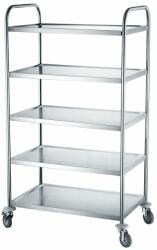 Hendi Rozsdamentes Acél Szervízkocsi - 5 Polcos, Fékezett Görgőkkel