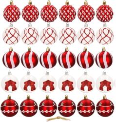 Sersimo Springos Karácsonyfa gömbök 30 db - piros/fehér (CA0866)