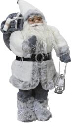Decoris Mikulás figura, M 45 cm, 23 (H) x 14 (Sz) cm, poliészter, szürke/fehér