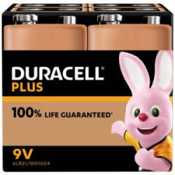 Duracell MN1604 Plus 9V-os elem Alkáli mangán 9 V 4 db (142305) (142305) - aqua