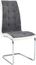 TEMPO KONDELA Étkezőszék, sötétszürke szövet/textilbőr fehér/króm, SALOMA NEW