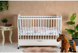 Qmini - Patut din lemn Timmi Elephant 120x60 cm, Cu sertar, Din lemn de pin si mdf, Stabil si rezistent, Inaltime saltea reglabi (QMTIME02AL)