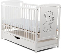 BabyNeeds - Patut din lemn Timmi 120x60 cm, Cu sertar cu capac, Din lemn de pin si mdf, Stabil si rezistent, Inaltime saltea reg (BOTIM02AL)