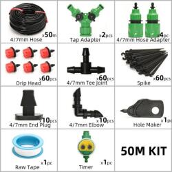  Öntözőrendszer, időzítő mikro csepegtetők, automatikus öntözés, 50M KIT IDŐZÍTŐ