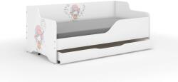  Pătuț pentru copii LILU cu front și lateral laminat 160x80cm cu saltea și spațiu de depozitare pentru lenjerie de pat - fată cu pălărie cu balon
