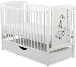 BabyNeeds - Patut din lemn Timmi Girafa 120x60 cm, Cu sertar cu capac, Din lemn de pin si mdf, Stabil si rezistent, Inaltime sal (BOTIMG02AL)